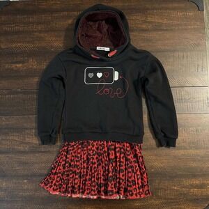 To Be Too‎ Hoodie Dress Leopard Pleated Skirt Black Red Size 30 Kids Fashion
